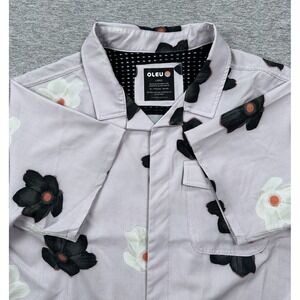 Oleu Boardshirt Mens Large Purple Floral Short Sleeve Button Up Beach Surf Swim